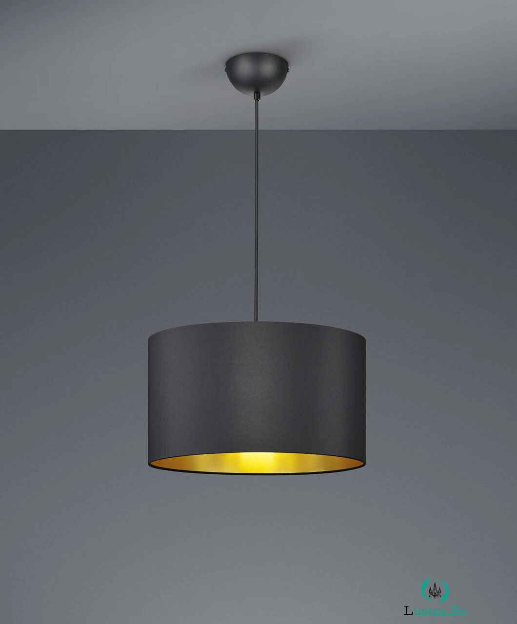 Lustra Hostel, TRIO, 40x150 cm, 60W, 1x E27, textil, negru mat/auriu la 272.00 lei ron